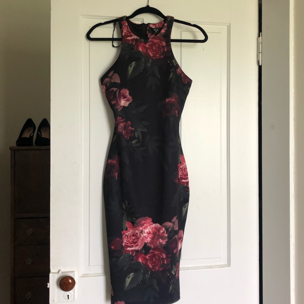 AX Paris rose print curve hugging dress us sz 4